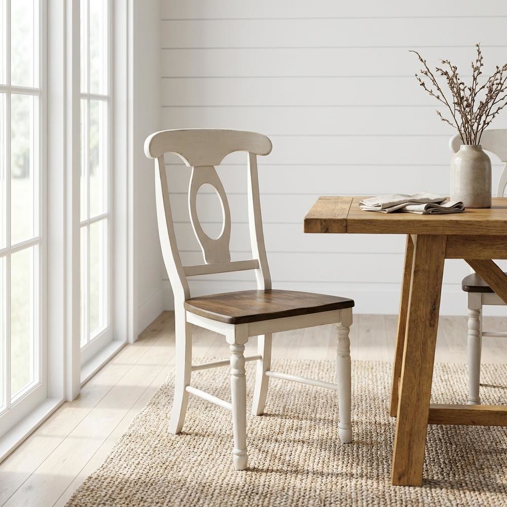Two-Tone Wooden Dining Chairs with Distressed Finish, Set of 2