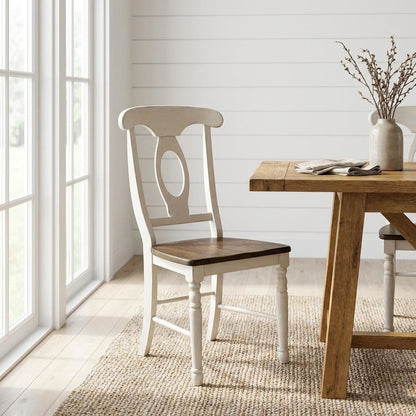 Two-Tone Wooden Dining Chairs with Distressed Finish, Set of 2