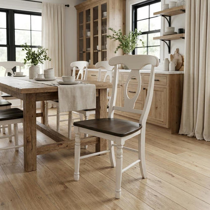 Two-Tone Wooden Dining Chairs with Distressed Finish, Set of 2