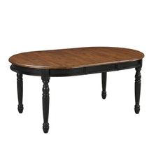 Black oval dining table with solid rubberwood top and casual style