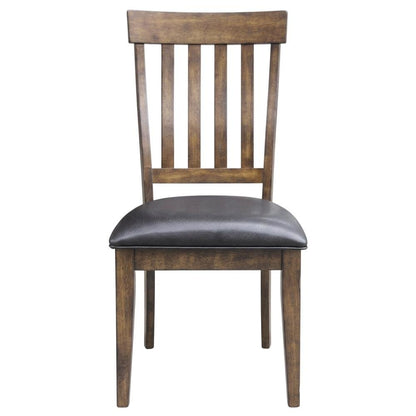 Rustic Whiskey Slatback Dining Chairs with Faux Leather Upholstery