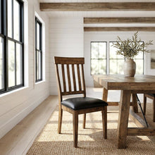 Rustic Whiskey Slatback Dining Chairs with Faux Leather Upholstery