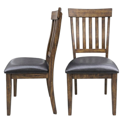 Rustic Whiskey Slatback Dining Chairs with Faux Leather Upholstery