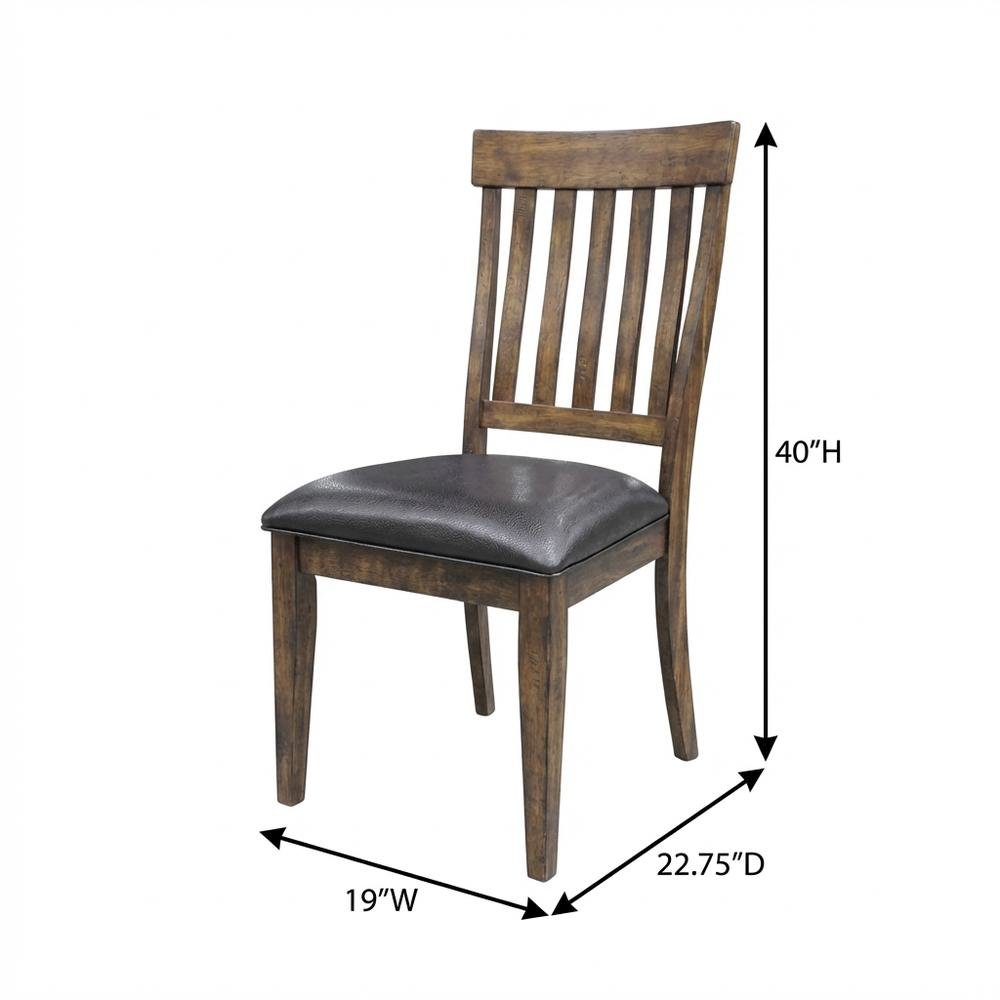Rustic Whiskey Slatback Dining Chairs with Faux Leather Upholstery