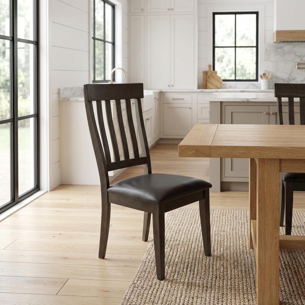 Grey Finish Side Chairs with Upholstered Faux Leather Seats