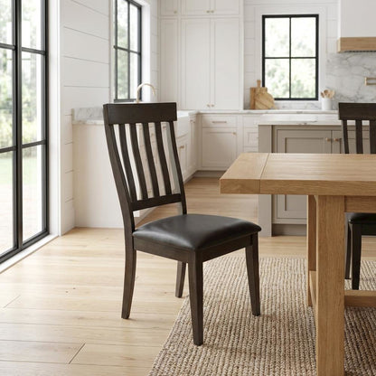 Grey Finish Side Chairs with Upholstered Faux Leather Seats