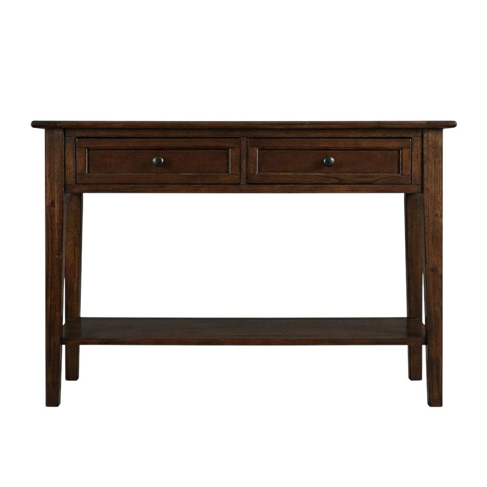 Cherry Brown Sofa Table with Shelf and Gunmetal Hardware in Solid Mahogany