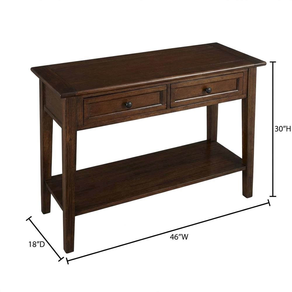 Cherry Brown Sofa Table with Shelf and Gunmetal Hardware in Solid Mahogany