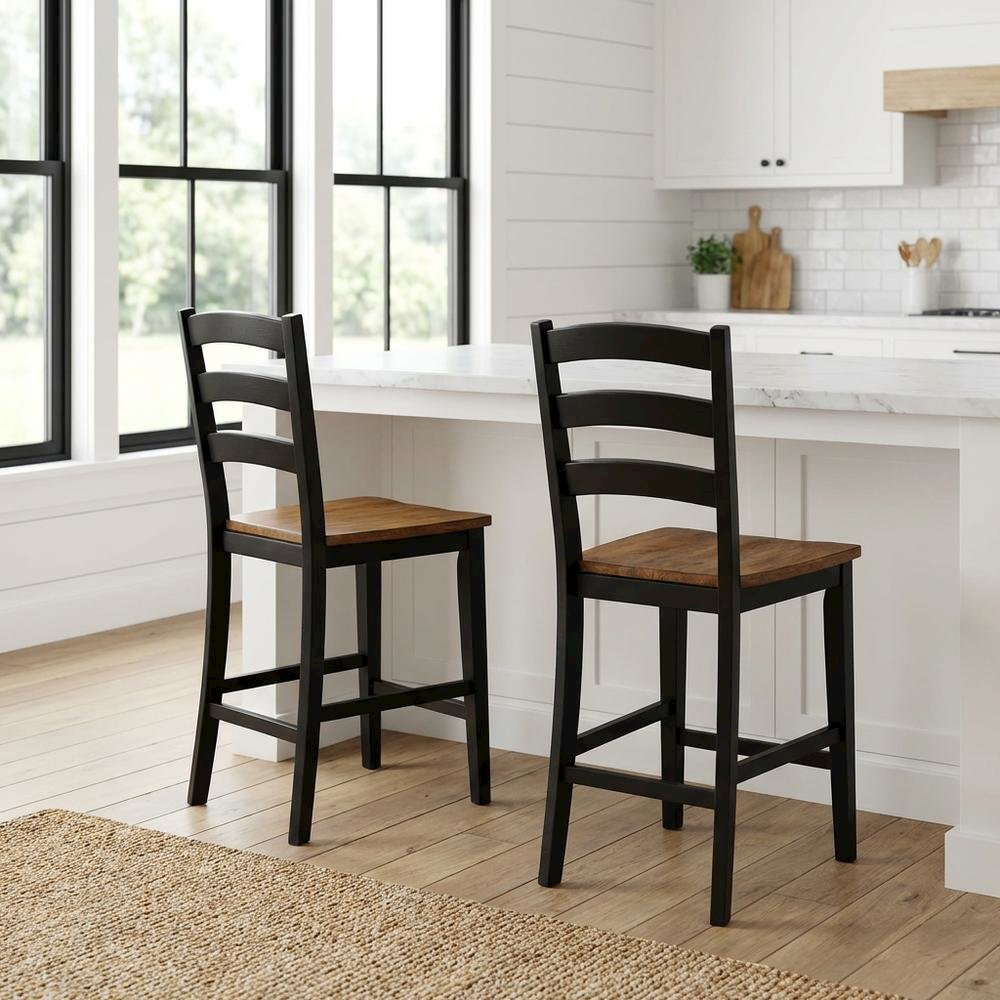 Two-Tone Counter Height Chairs Set of 2 with Solid Rubberwood Frame