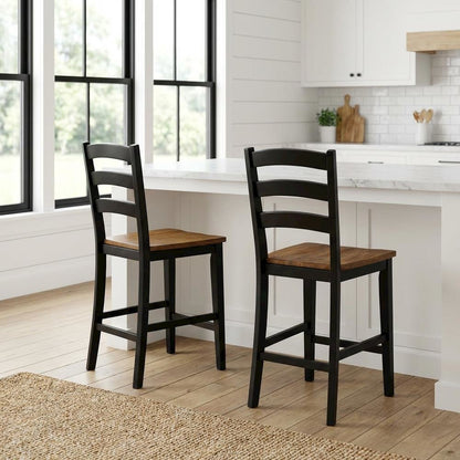 Two-Tone Counter Height Chairs Set of 2 with Solid Rubberwood Frame