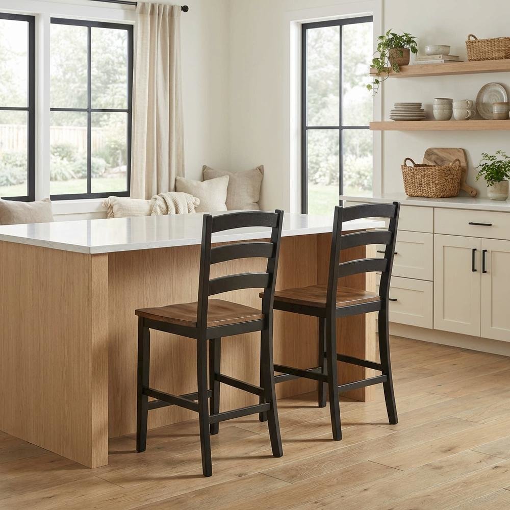 Two-Tone Counter Height Chairs Set of 2 with Solid Rubberwood Frame