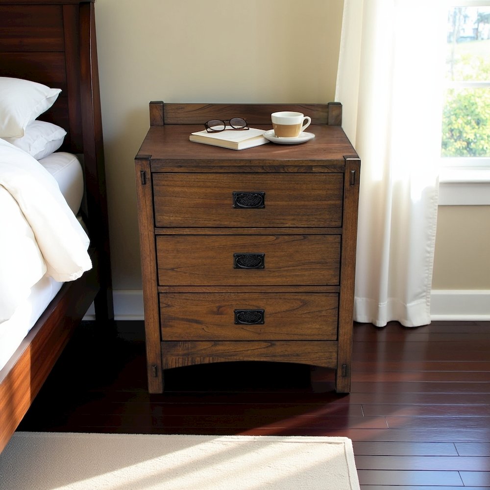 Brown 3 Drawer Nightstand with Storage, Solid Side Table with Drawers