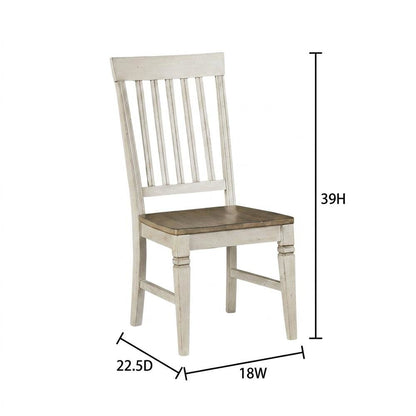 Smokey White & Peppercorn Side Chair with Slatback Design and Wooden Seat