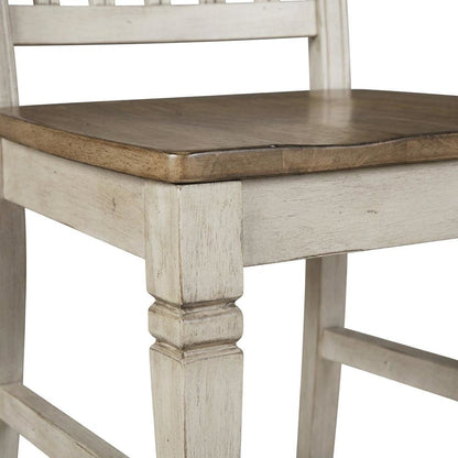 Smokey White & Peppercorn Side Chair with Slatback Design and Wooden Seat