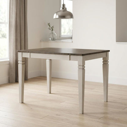 Adjustable Dining Table with Butterfly Leaf in Smokey White & Peppercorn