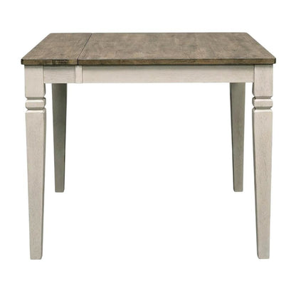 Adjustable Dining Table with Butterfly Leaf in Smokey White & Peppercorn