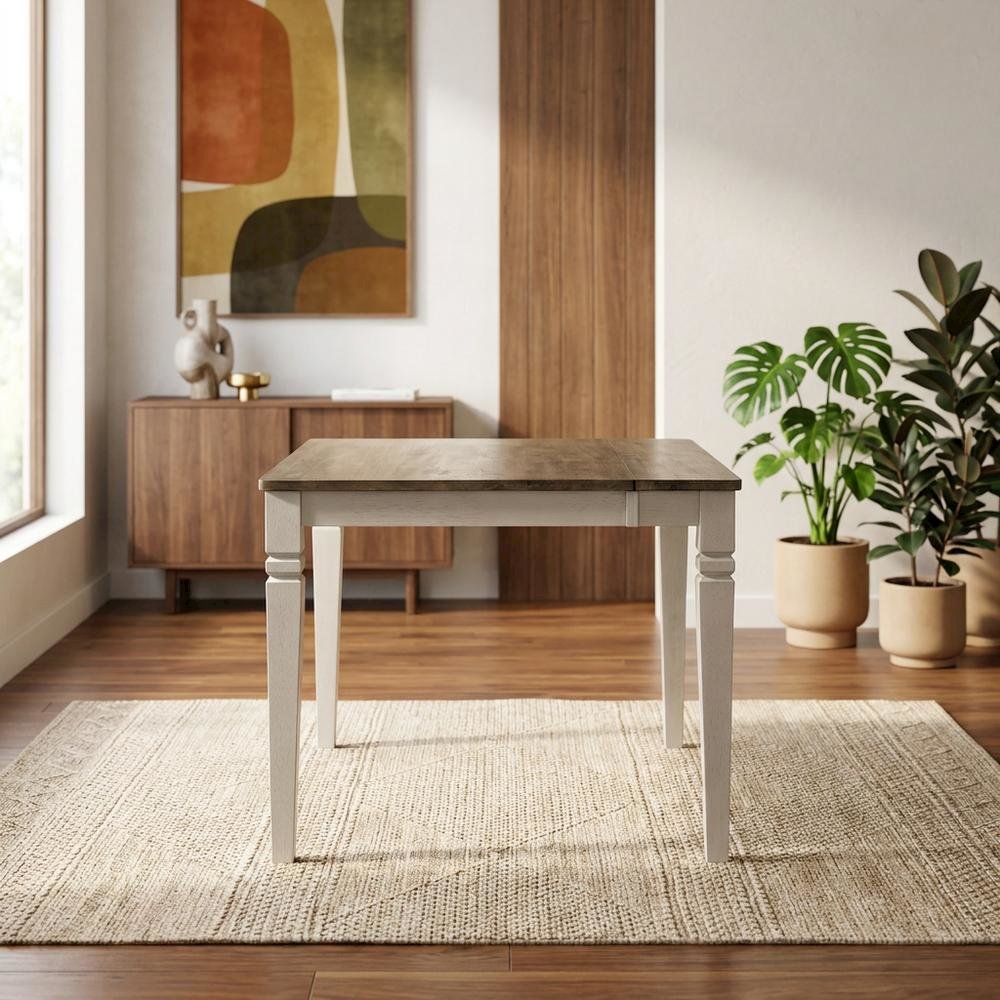 Adjustable Dining Table with Butterfly Leaf in Smokey White & Peppercorn