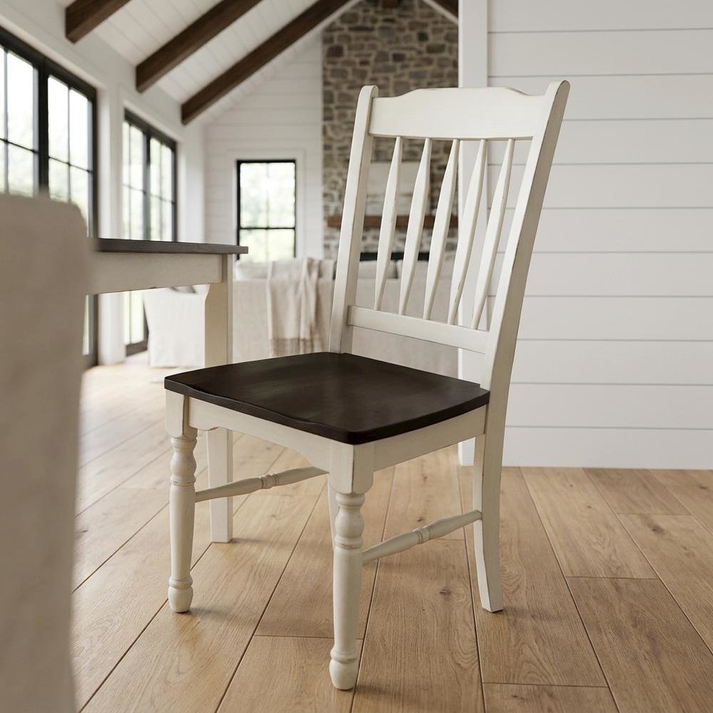 Chalk-Cocoa Bean Slatback Dining Chairs with Light Distressing Set of 2