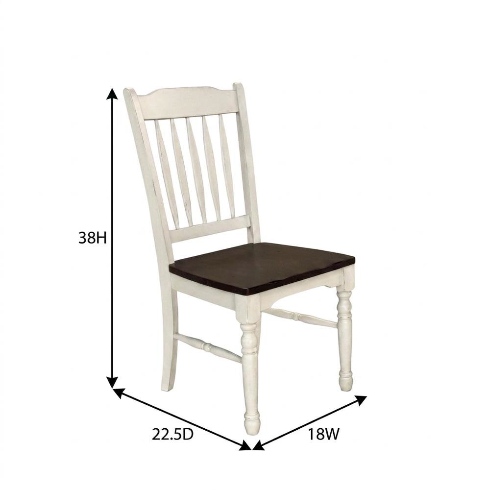 Chalk-Cocoa Bean Slatback Dining Chairs with Light Distressing Set of 2