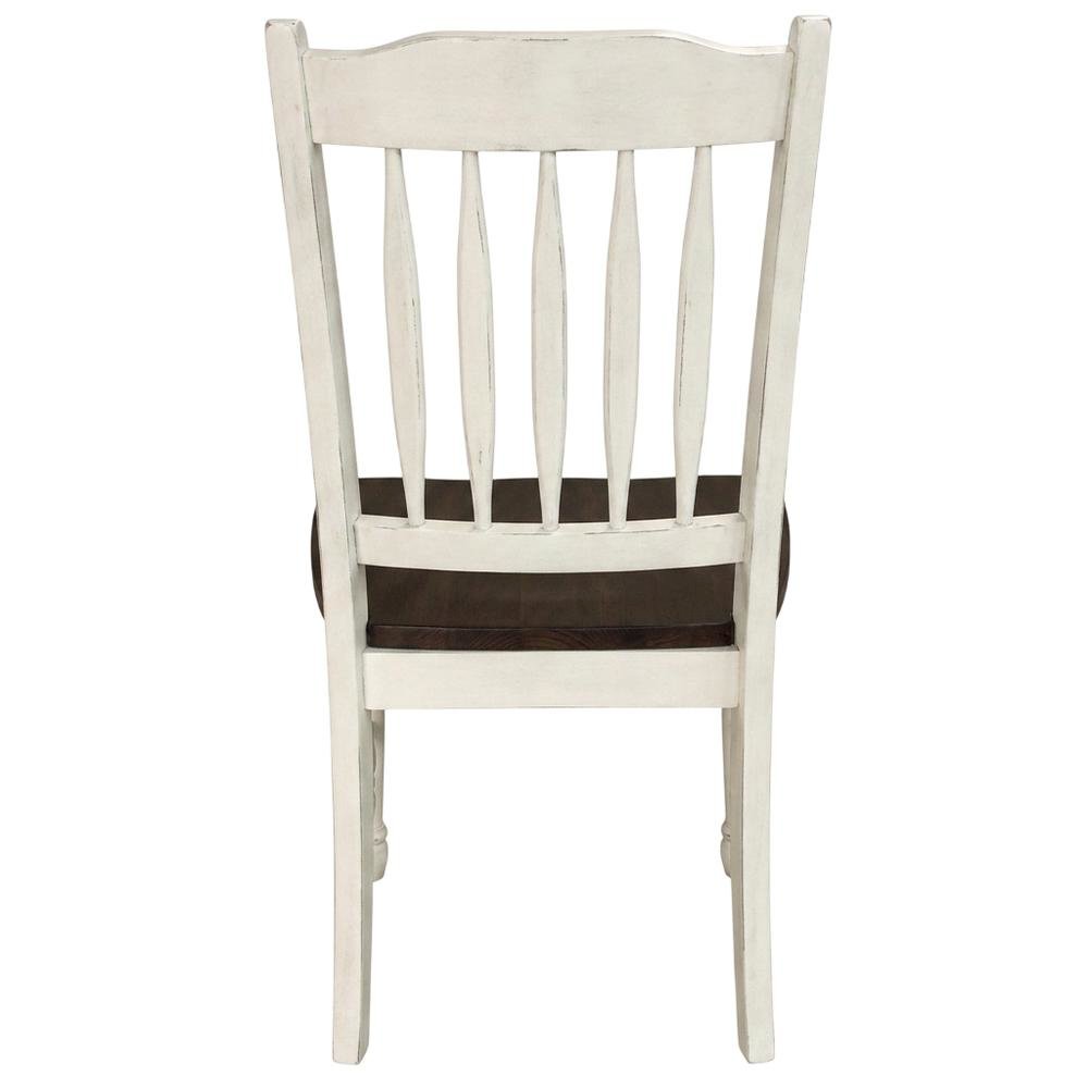 Chalk-Cocoa Bean Slatback Dining Chairs with Light Distressing Set of 2