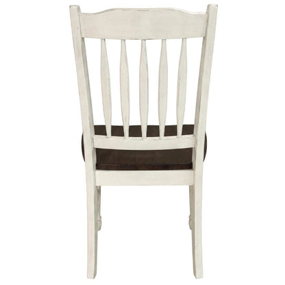 Chalk-Cocoa Bean Slatback Dining Chairs with Light Distressing Set of 2