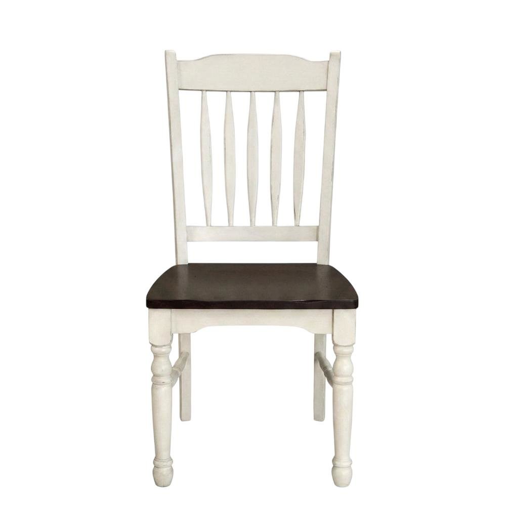 Chalk-Cocoa Bean Slatback Dining Chairs with Light Distressing Set of 2