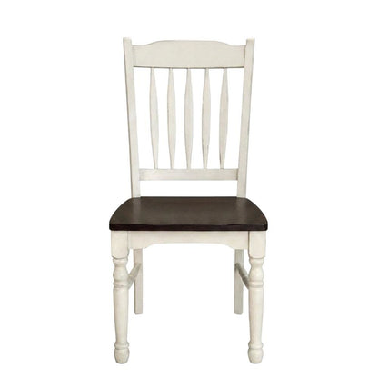 Chalk-Cocoa Bean Slatback Dining Chairs with Light Distressing Set of 2