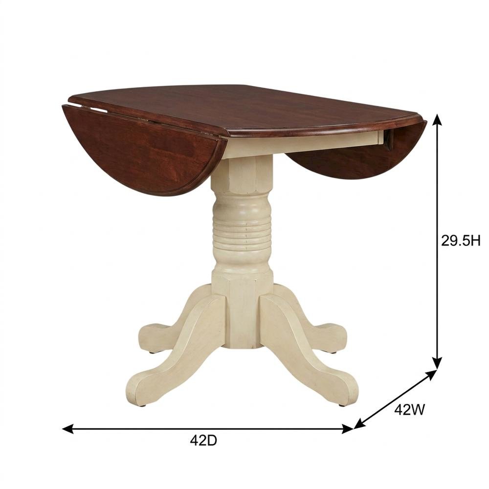 Round Drop-Leaf Dining Table in Merlot-Buttermilk Finish, Adjustable Length