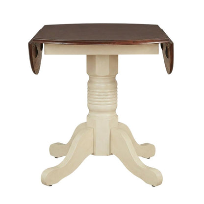 Round Drop-Leaf Dining Table in Merlot-Buttermilk Finish, Adjustable Length