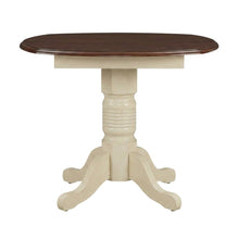 Round Drop-Leaf Dining Table in Merlot-Buttermilk Finish, Adjustable Length