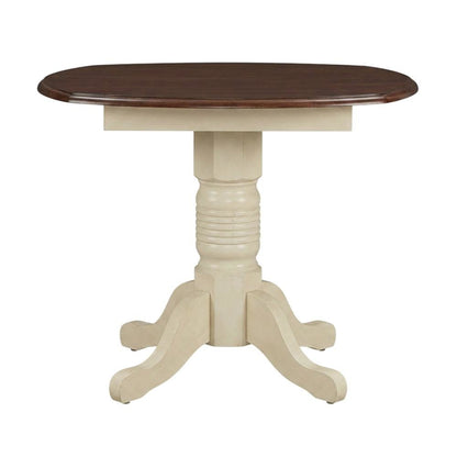 Round Drop-Leaf Dining Table in Merlot-Buttermilk Finish, Adjustable Length