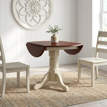 Round Drop-Leaf Dining Table in Merlot-Buttermilk Finish, Adjustable Length