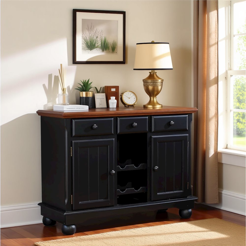 Black Farmhouse Coffee Bar, Wine Cabinet with Storage and Drawers