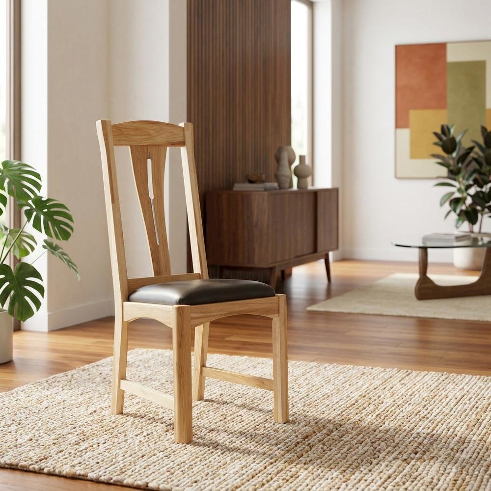 Natural Finish Leather Upholstered Side Chair Set of 2