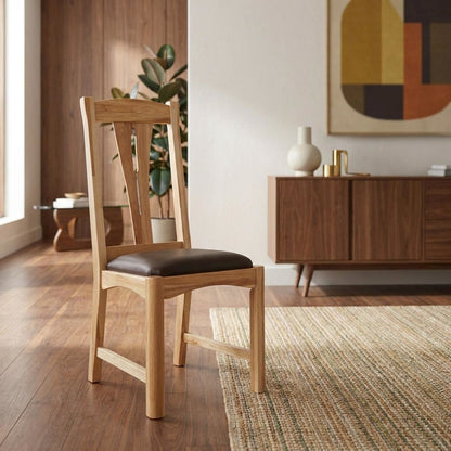 Natural Finish Leather Upholstered Side Chair Set of 2