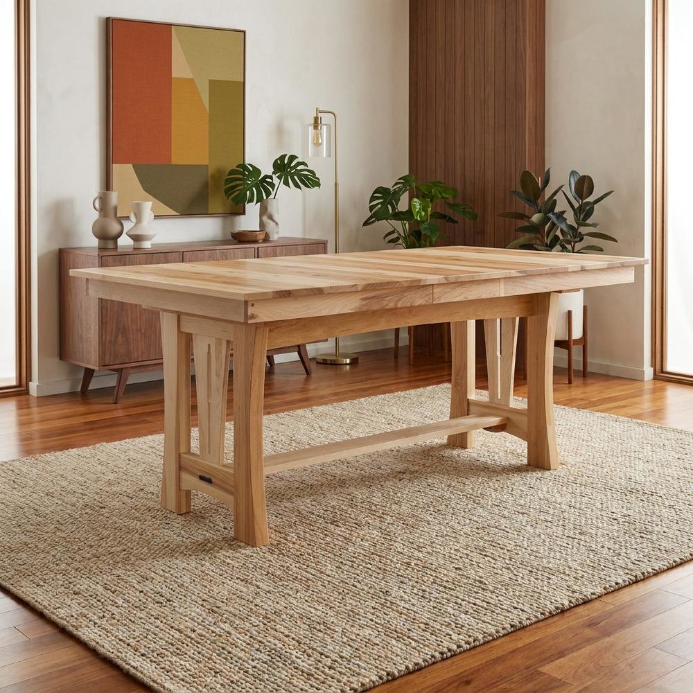 Adjustable Dining Table with Natural Hickory Finish and Self-Storing Leaves