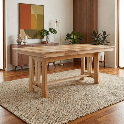 Adjustable Dining Table with Natural Hickory Finish and Self-Storing Leaves