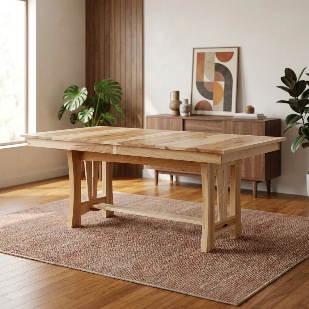 Adjustable Dining Table with Natural Hickory Finish and Self-Storing Leaves