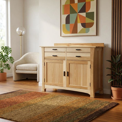 Natural Finish Sideboard with Distressed Look and Dark Brass Hardware