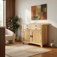 Natural Finish Sideboard with Distressed Look and Dark Brass Hardware