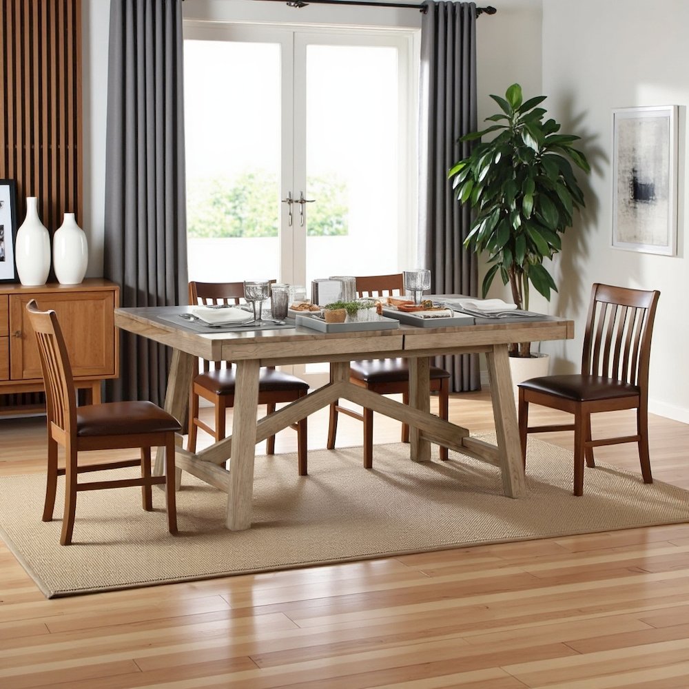 Rustic Extendable Dining Table with Leaf, Solid Trestle Table for 8 Guests