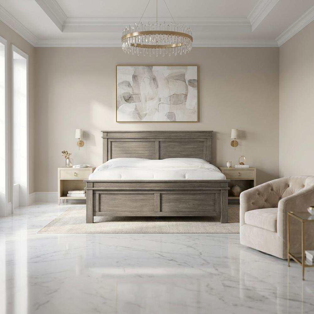 Graystone Finish Queen Panel Bed with Solid New Zealand Pine