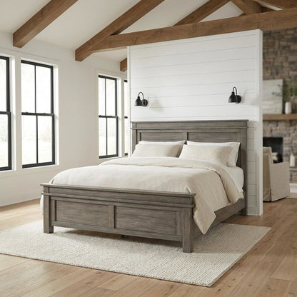 Graystone Finish Queen Panel Bed with Solid New Zealand Pine