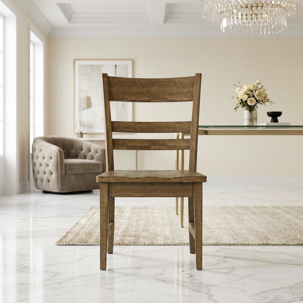 Toasted Java Ladderback Side Chairs with Wood Seats, Transitional Style Set of 2