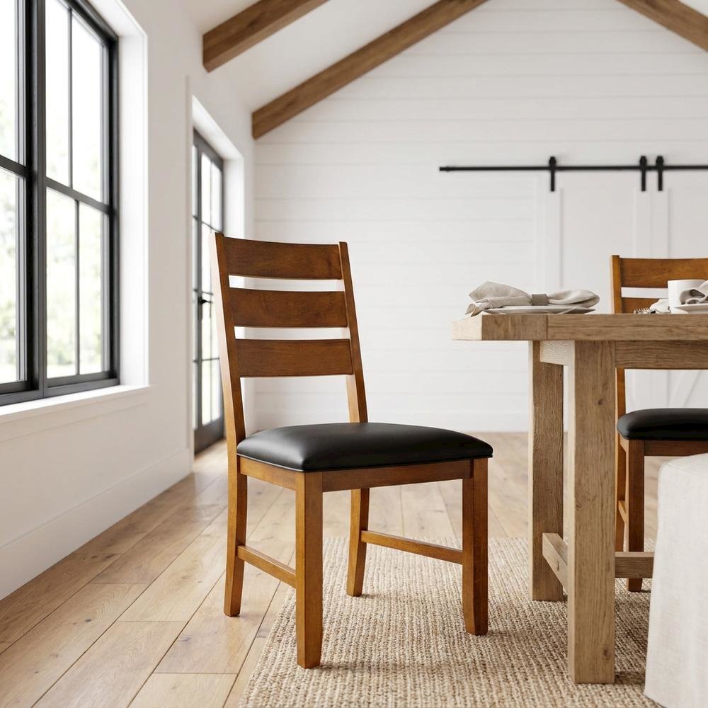 Mango Upholstered Side Chairs with Distressed Finish and Rustic Style, Set of 2