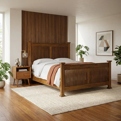 Mission-Style Queen Slat Bed in Harvest Finish with Mindi Wood