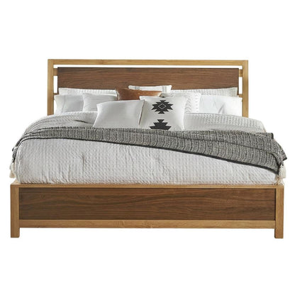 Transitional Queen Platform Bed with Natural Alder and Warm Walnut Finish