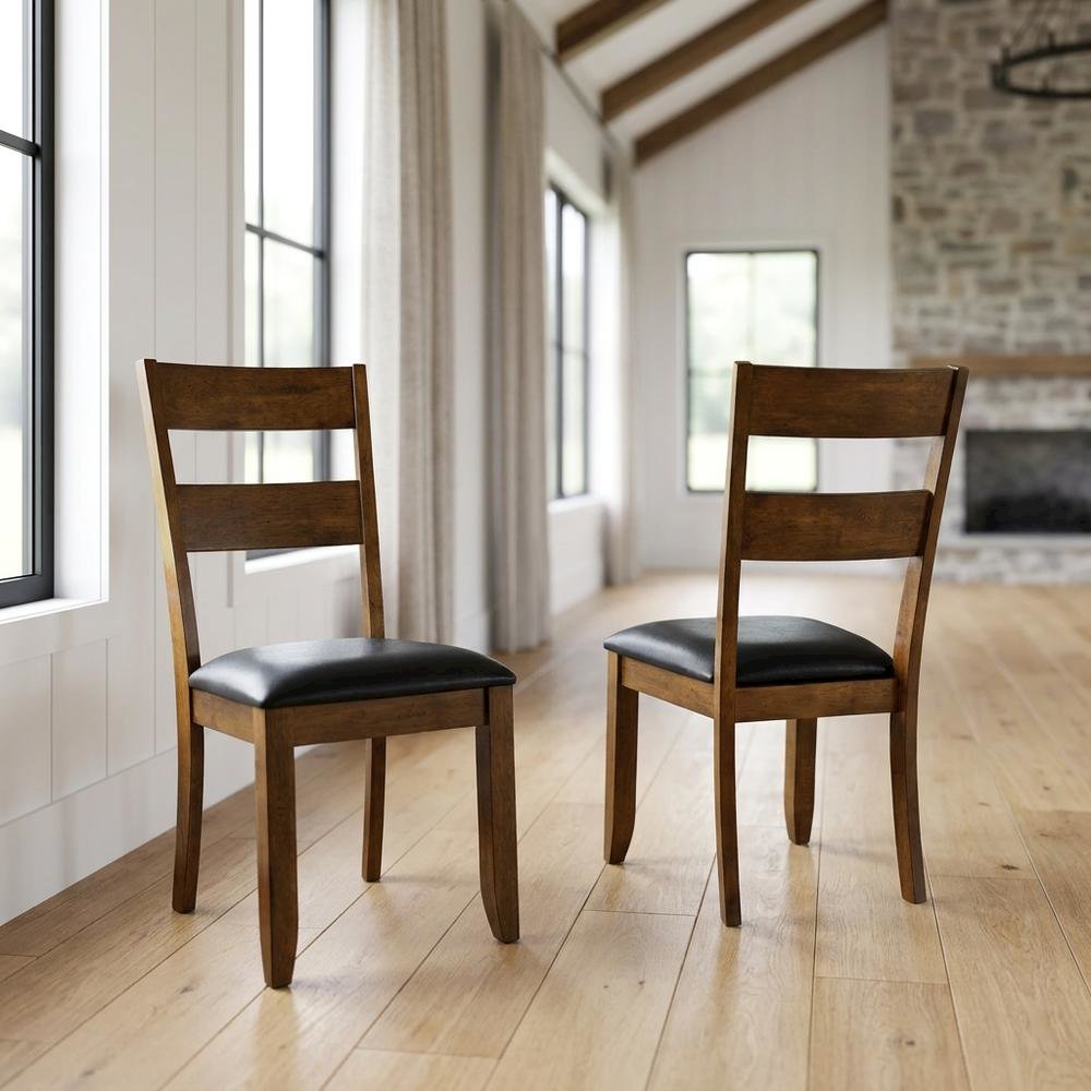 Rustic Whiskey Ladderback Side Chairs with Upholstered Seats (2 Pack)