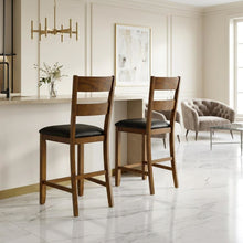 Rustic Whiskey Counter Stool with Upholstered Faux Leather Seat 2-Piece Set