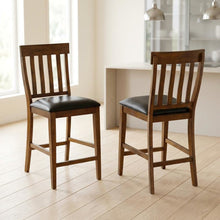 Rustic Whiskey Counter Stool Set with Upholstered Faux Leather Seats (2 Pack)
